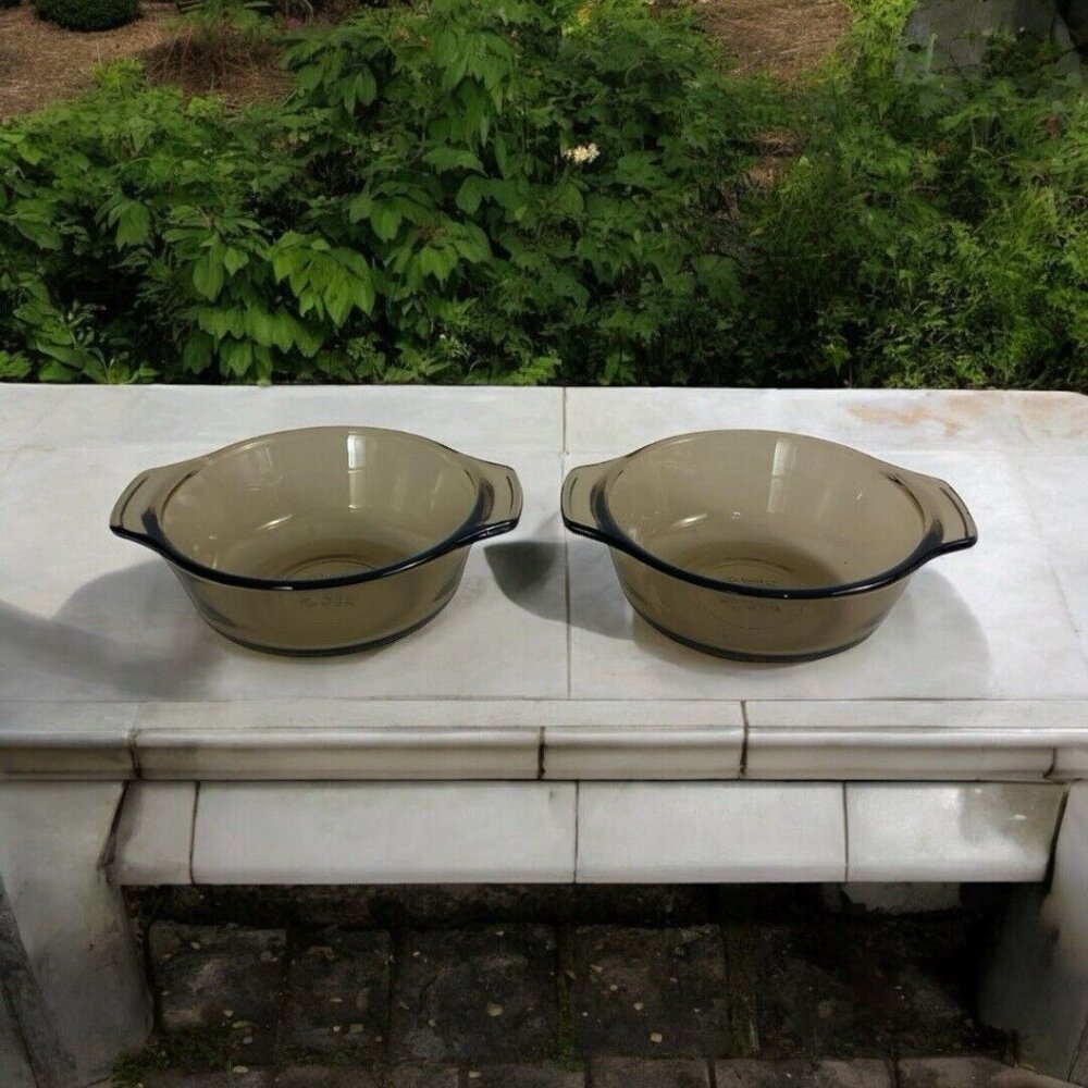 2 Vintage Lovenware 12oz. Casserole Baking Dish Bowl- Smoke Amber Color 1072 USA
